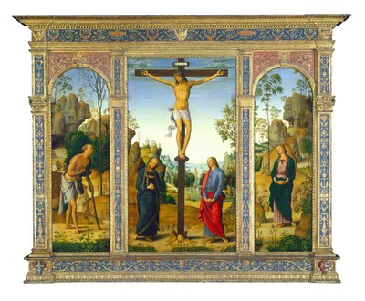 Ukrzyżowanie z Dziewicą, Św. Janem, Św. Hieronima i Św. 14821485. autorstwa Perugino