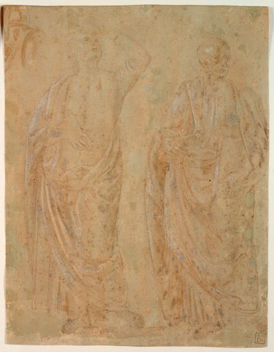 Dwie stojące drapowane postacie męskie autorstwa Perugino