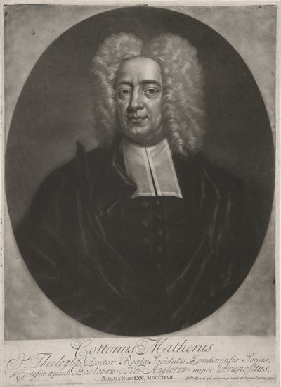 Cotton Mather, wyd. 1728 (grawerowanie) autorstwa Peter (after) Pelham