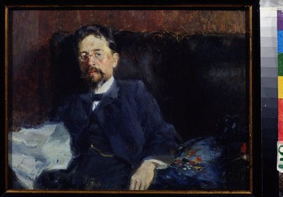 Portret pisarza Antona Czechowa (1860-1904) (Portret autora A. Czechowa). Malarstwo Piotra Aleksandrowicza Nilusa (Pierre Nilous) (Nilouss) (1869-1940/1943), olej na płótnie autorstwa Peter Alexandrovich Nilus
