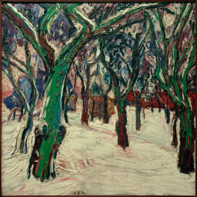 Zimowe zdjęcie z domami (Parkweg zimą) autorstwa Peter August Böckstiegel