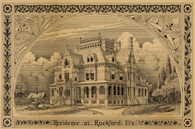 NC Thompson House, Rockford, Illinois, Perspektywa, 1876. autorstwa Peter Bonnett Wight