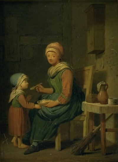 Żona rolnika, która daje córce coś do jedzenia autorstwa Peter Cramer