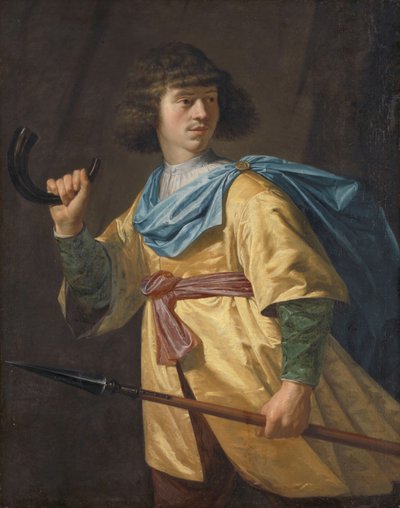 Portret młodzieńca z oszczepem i rogiem myśliwskim autorstwa Peter Danckerts de Rij