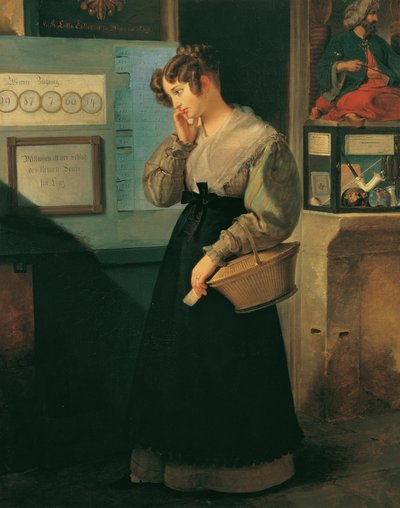 Dziewczyna przed sklepem loteryjnym, 1829. autorstwa Peter Fendi