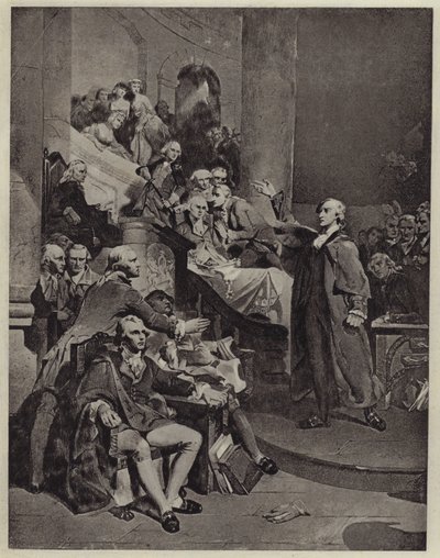 Patrick Henry wygłaszający przemówienie z 1765 r. (lito) autorstwa Peter Frederick (after) Rothermel
