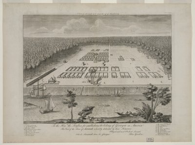Widok Savannah w stanie, w jakim znajdowała się 29 marca 1734 r., rycina P. Fourdrinier, Londyn, ok. 1735 r. (rycina) autorstwa Peter Gordon