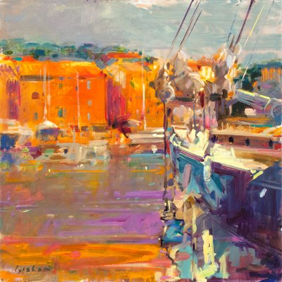 Nabrzeże w Saint-Tropez, 2021 (olej na płótnie) autorstwa Peter Graham (Contemporary)