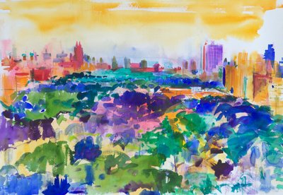 Central Park, Nowy Jork, 2011 (wc na papierze) autorstwa Peter Graham (Contemporary)