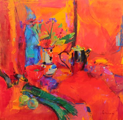 Czerwona martwa natura, 2021 (olej na płótnie) autorstwa Peter Graham