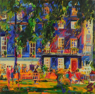 Śpiewał słowik, Berkeley Square, 2023 (olej na płótnie) autorstwa Peter Graham