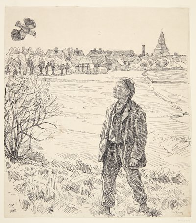 Chłopiec i klimat. Faaborg z kościołem w tle autorstwa Peter Hansen