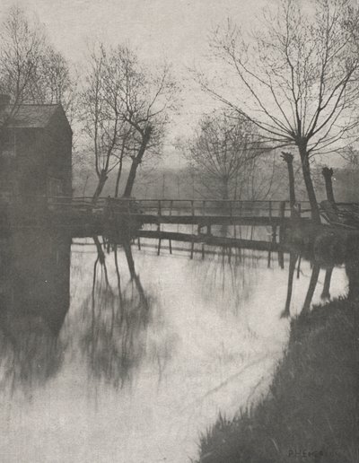 Kładka w pobliżu Chingford, z książki The Compleat Angler, 1888. autorstwa Peter Henry Emerson
