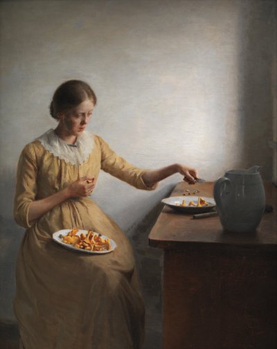 Młoda dziewczyna przygotowująca kurki autorstwa Peter Vilhelm Ilsted