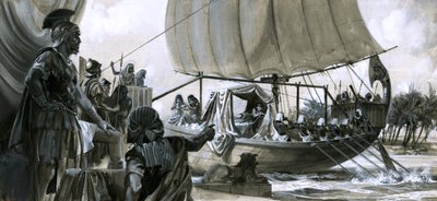 Kleopatra w swojej barce (gwasz na papierze) autorstwa Peter Jackson