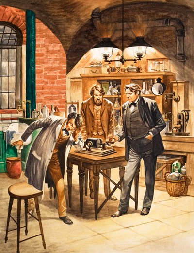 Edison demonstruje pierwszy fonograf w swoim laboratorium autorstwa Peter Jackson