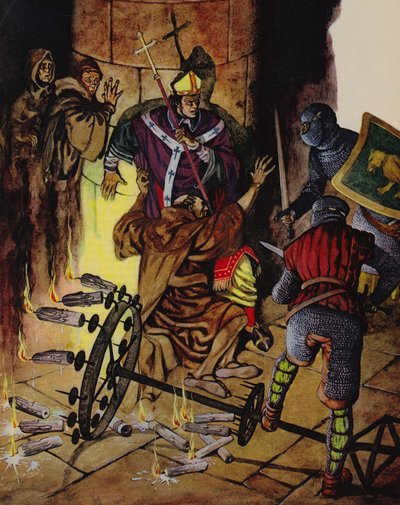 Zabójstwo Tomasza Becketa w katedrze w Canterbury (kolorowa litografia) autorstwa Peter Jackson