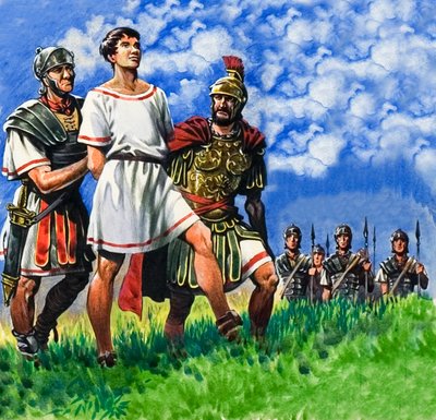 Młody Brytyjczyk aresztowany przez rzymskich żołnierzy autorstwa Peter Jackson
