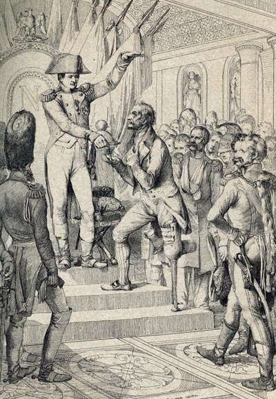 Pierwsza dystrybucja krzyży Legii Honorowej (założonej w 1802 r.) Kościołowi Inwalidów 14 lipca autorstwa Peter Johann Nepomuck Geiger