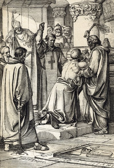 Król Anglii Henryk II (1133-1189) bierze udział w zamachu na Thomasa Becketa za fakt skruchy przy grobie arcybiskupa autorstwa Peter Johann Nepomuck Geiger