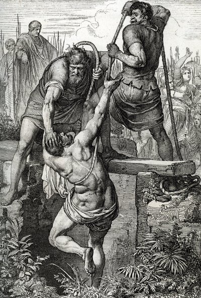 Cesarz bizantyjski Zenon (425-491) powrócił do Konstantynopola, kazał uzurpatorowi Flaviusowi Basiliscusowi (Bazyliszkowi) zamknąć się wraz z rodziną, 477 (zmarły Basiliscus zamknięty w suchej cysternie, aby umrzeć z narażenia, przez rzymskiego cesarza Zen autorstwa Peter Johann Nepomuck Geiger