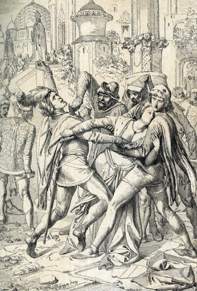 Sycylijskie wepery (Vespri siciliani) ludowa rewolta wyspy Sycylii przeciwko feodalnej dominacji francuskiego króla Karola Andegaweńskiego, która miała miejsce w Palermo i Corleone, 31.03.1282, we wtorek wielkanocny - (nieszpory sycylijskie, udany bunt na autorstwa Peter Johann Nepomuck Geiger