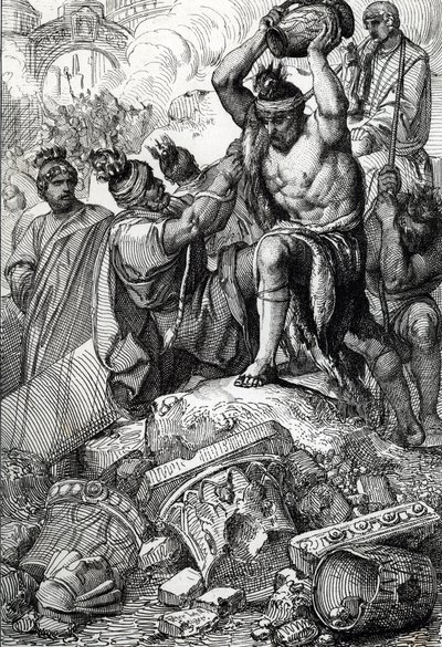 Worek Rzymu (Włochy), w 410 r., zabrany z miasta i splądrowany przez Wizygotów dowodzonych przez Alaryka (370-410) (Splądrowanie Rzymu przez Wizygotów pod wodzą Alaryka I w 410 r., za panowania cesarza Honoriusza) długopis wyciągnięty z „Historische Memora autorstwa Peter Johann Nepomuck Geiger
