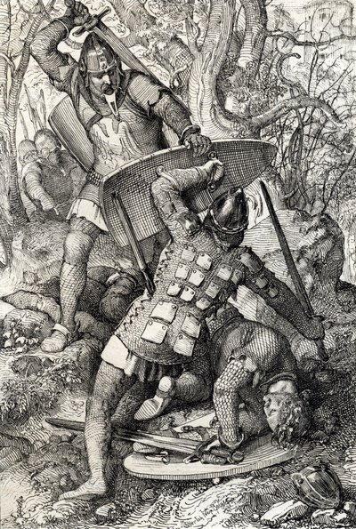 Śmierć Ernesta II Szwabii (1010-1030) w bitwie przeciwko eveque Konstancji w Niemczech (Śmierć Ernesta II, księcia Szwabii w Konstancji, Niemcy autorstwa Peter Johann Nepomuck Geiger
