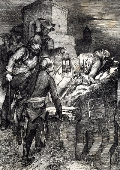 Śmierć króla Szwecji Karola (lub Karola) XII (1682-1718) podczas oblężenia pierwszego norweskiego fortu Fredriksten autorstwa Peter Johann Nepomuck Geiger