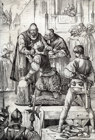 Wojna dziewięćdziesięcioletnia (lub powstanie Niderlandów) (1568-1648): dekolacja Lamorala, hrabiego Egmont, księcia Gavre (1522-1568), polityka holenderskiego - został skazany w ramach Rady Kłopotów ( lub Rada Krwi) ustanowiona przez autorstwa Peter Johann Nepomuck Geiger