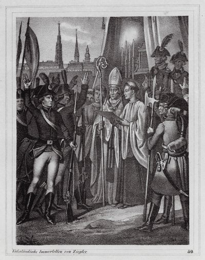Austriaccy żołnierze wyruszający do walki z Francuzami, Wiedeń autorstwa Peter Johann Nepomuk Geiger