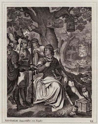 Henryk Fowler otrzymujący wiadomość, że jest królem wschodniej Francji, 919 r. (rycina) autorstwa Peter Johann Nepomuk Geiger