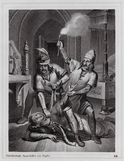 Zabójstwo Ludmiły Czeskiej, 921 r. (rycina) autorstwa Peter Johann Nepomuk Geiger