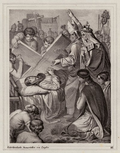 Święta Helena i odkrycie prawdziwego krzyża, 325 r. (rycina) autorstwa Peter Johann Nepomuk Geiger