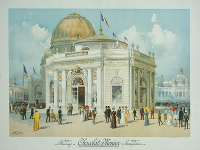 Pawilon Czekoladowo-Menier, Światowa Wystawa Kolumbijska, Chicago, Illinois, Widok perspektywiczny, 1893. autorstwa Peter Joseph Weber