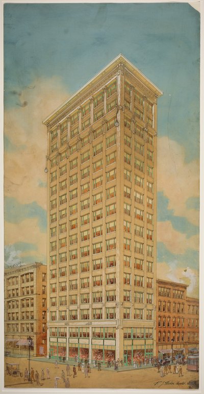 Wieżowiec Prairie School, Chicago, Illinois, Perspektywa, 1910. autorstwa Peter Joseph Weber