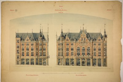 Nowy budynek Rathskeller, Halle (Saale), Saksonia-Anhalt, Niemcy, Elewacje autorstwa Peter Joseph Weber