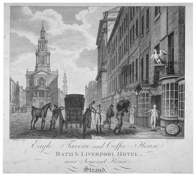 Przed Eagle Tavern and Coffee House, Bath & Liverpool Hotel, Londyn, ok. 1800 autorstwa Peter Mazell