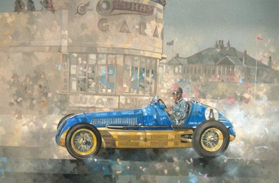 Niebiesko-żółte Maserati z Biry (olej na płótnie) autorstwa Peter Miller
