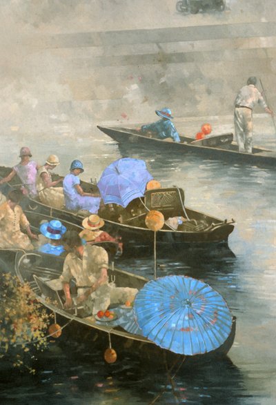 Punts on the Wey w Brooklands (olej na płótnie) autorstwa Peter Miller