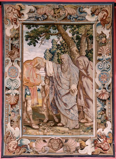 Flamandzki gobelin. Seria Historia konsula Decjusza Mus. Valerius błogosławi Decjusza. Czwarty gobelin w serii. Model PP Rubens. ; Manufaktura Jan Raes II, Bruksela. Około 1620-1629. Tkanina Złoto, srebro, jedwab i wełna. Rozmiar 405 x 330 cm. Lokalizacja  autorstwa Peter Paul (after) Rubens