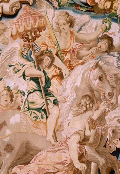 Flamandzki gobelin. Seria Triumf Eucharystii. Triumf Kościoła (El Triunfo de la Iglesia). Ósmy gobelin z serii. Model Peter Paul Rubens. 1626-1628. Manufaktura Jan II Raes, Bruksela autorstwa Peter Paul (after) Rubens