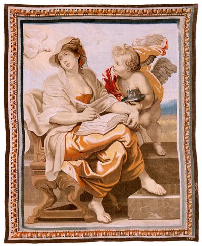Flamandzki gobelin. Seria Triumf Eucharystii. Mądrość jest inspirowana przez Ducha Świętego (La Sabiduría inspirada por el Espíritu Santo). Dziewiętnasty gobelin z serii. Model Peter Paul Rubens. 1626-1628. Manufaktura Jacob II Geubels, Bruksela autorstwa Peter Paul (after) Rubens