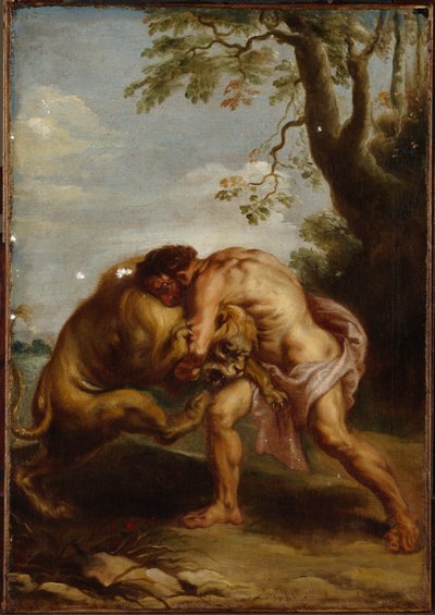 Herkules i lew nemejski (olej na płótnie) autorstwa Peter Paul (after) Rubens