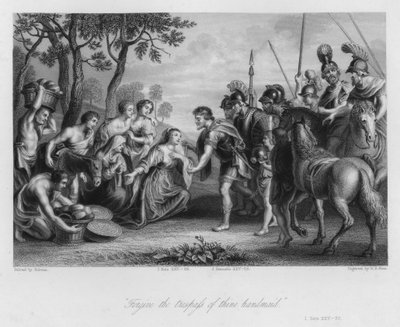 Spotkanie Dawida i Abigail, I Samuel XXV, 28 (rycina) autorstwa Peter Paul (after) Rubens