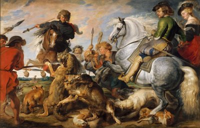 Polowanie na wilki i lisy, ok. 1616 r. (olej na płótnie) autorstwa Peter Paul (and studio) Rubens