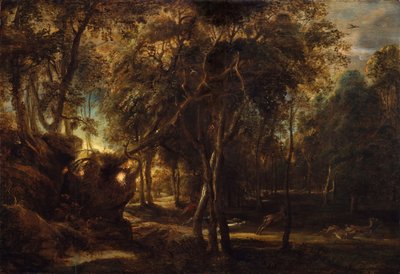Las o świcie z polowaniem na jelenie, ca. 1635. autorstwa Peter Paul Rubens