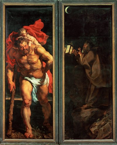 Ołtarz: Zejście z krzyża, zamknięty, lewa strona: Święty Krzysztof (obraz na płótnie) autorstwa Peter Paul Rubens