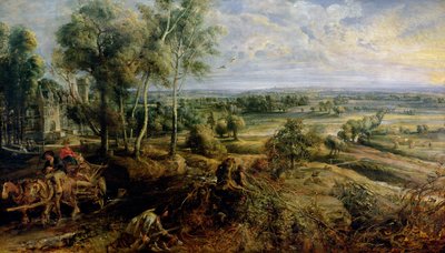 Jesienny pejzaż z widokiem na Het Steena wczesnym rankiem, ok. 1636 autorstwa Peter Paul Rubens