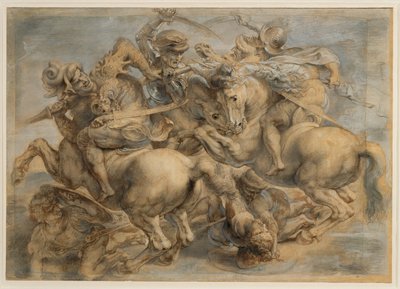 Bitwa pod Anghiari (brązowy tusz, czarny kamień, pędzel, pióro, podkreślone gwaszem i bielą ołowiową) autorstwa Peter Paul Rubens